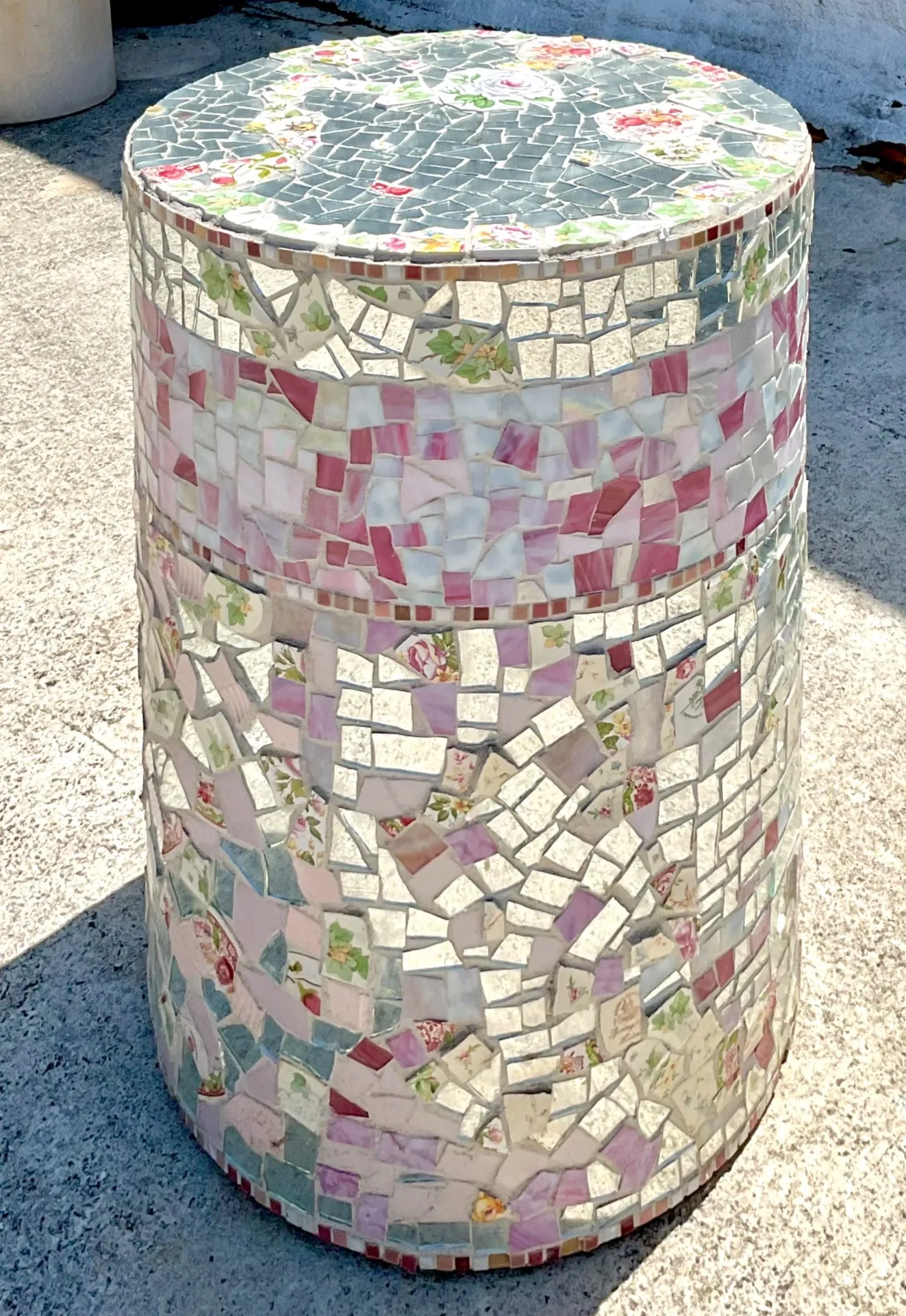 Vintage Boho Glass and Ceramic Mosaic Dining Table Pedestal — additional photo 6