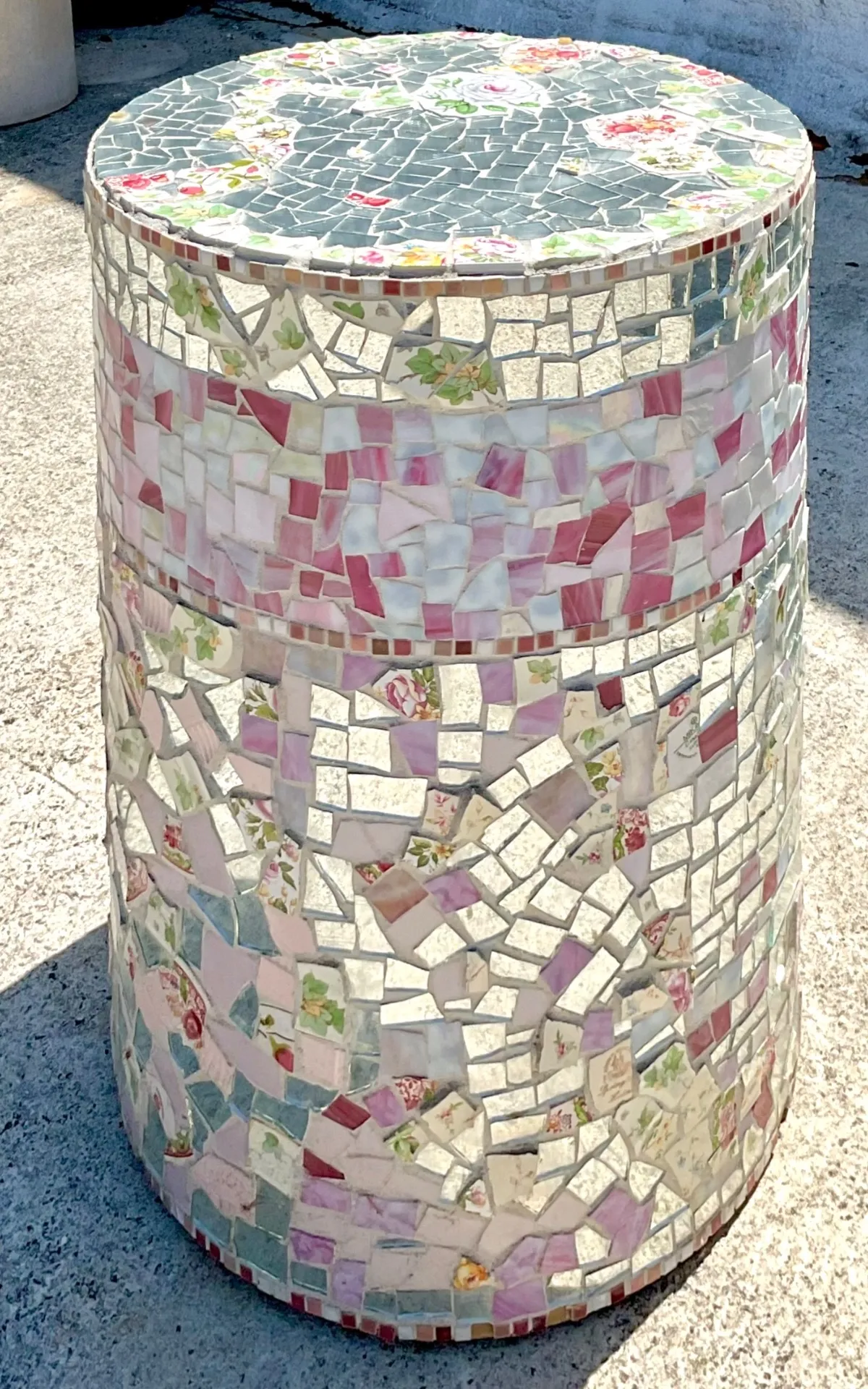 Vintage Boho Glass and Ceramic Mosaic Dining Table Pedestal — additional photo 7