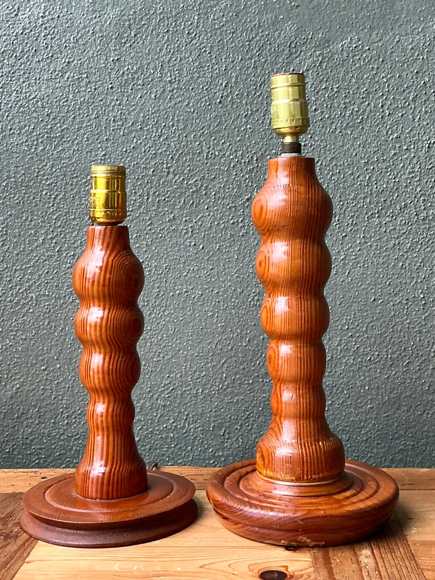 Vintage Sculptural Wood Table Lamps - A Pair — additional photo 2