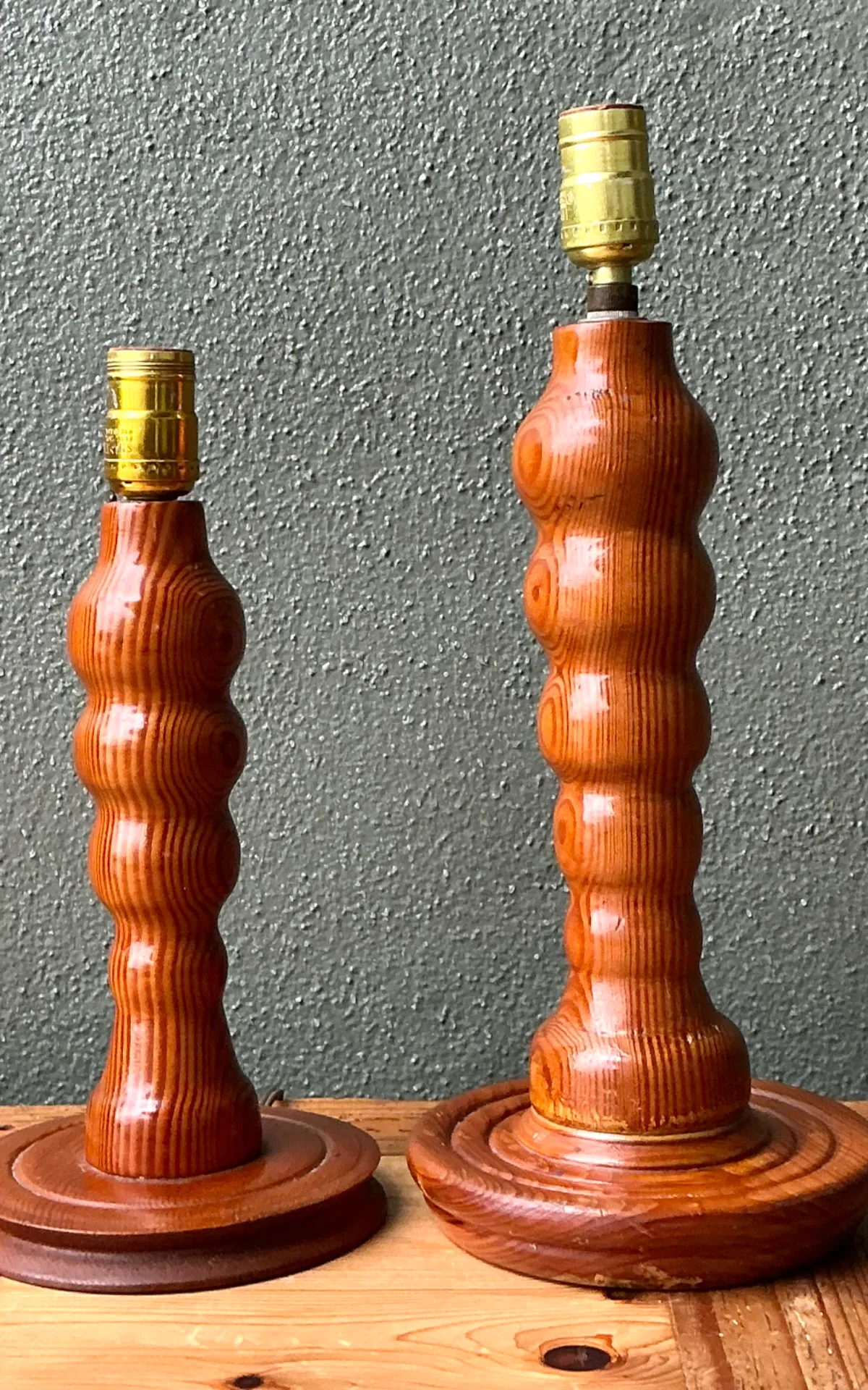 Vintage Sculptural Wood Table Lamps - A Pair