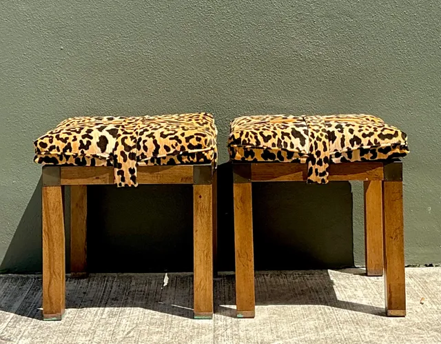 Vintage Leopard Strapped Campaign Stools - A Pair — additional photo 8