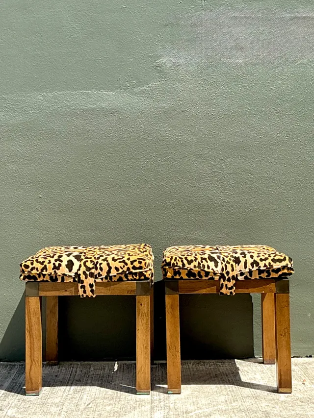 Vintage Leopard Strapped Campaign Stools - A Pair — additional photo 5