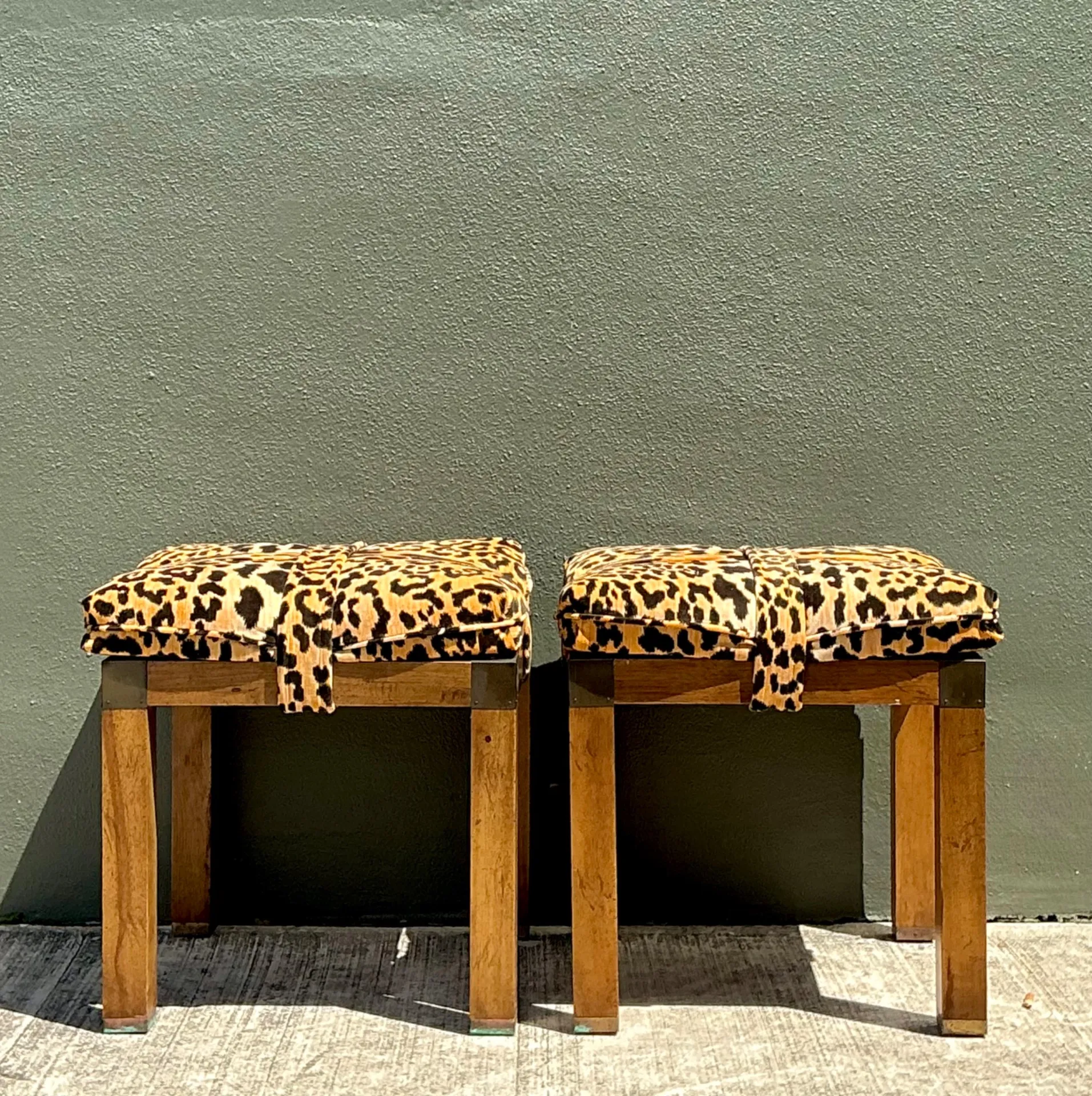 Vintage Leopard Strapped Campaign Stools - A Pair — additional photo 2