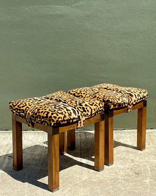 Vintage Leopard Strapped Campaign Stools - A Pair — additional photo 7