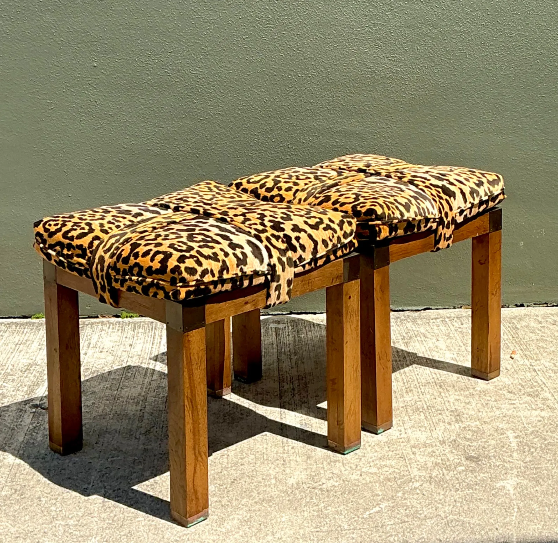 Vintage Leopard Strapped Campaign Stools - A Pair — additional photo 6
