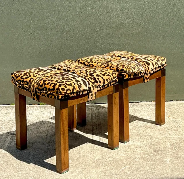 Vintage Leopard Strapped Campaign Stools - A Pair — additional photo 6