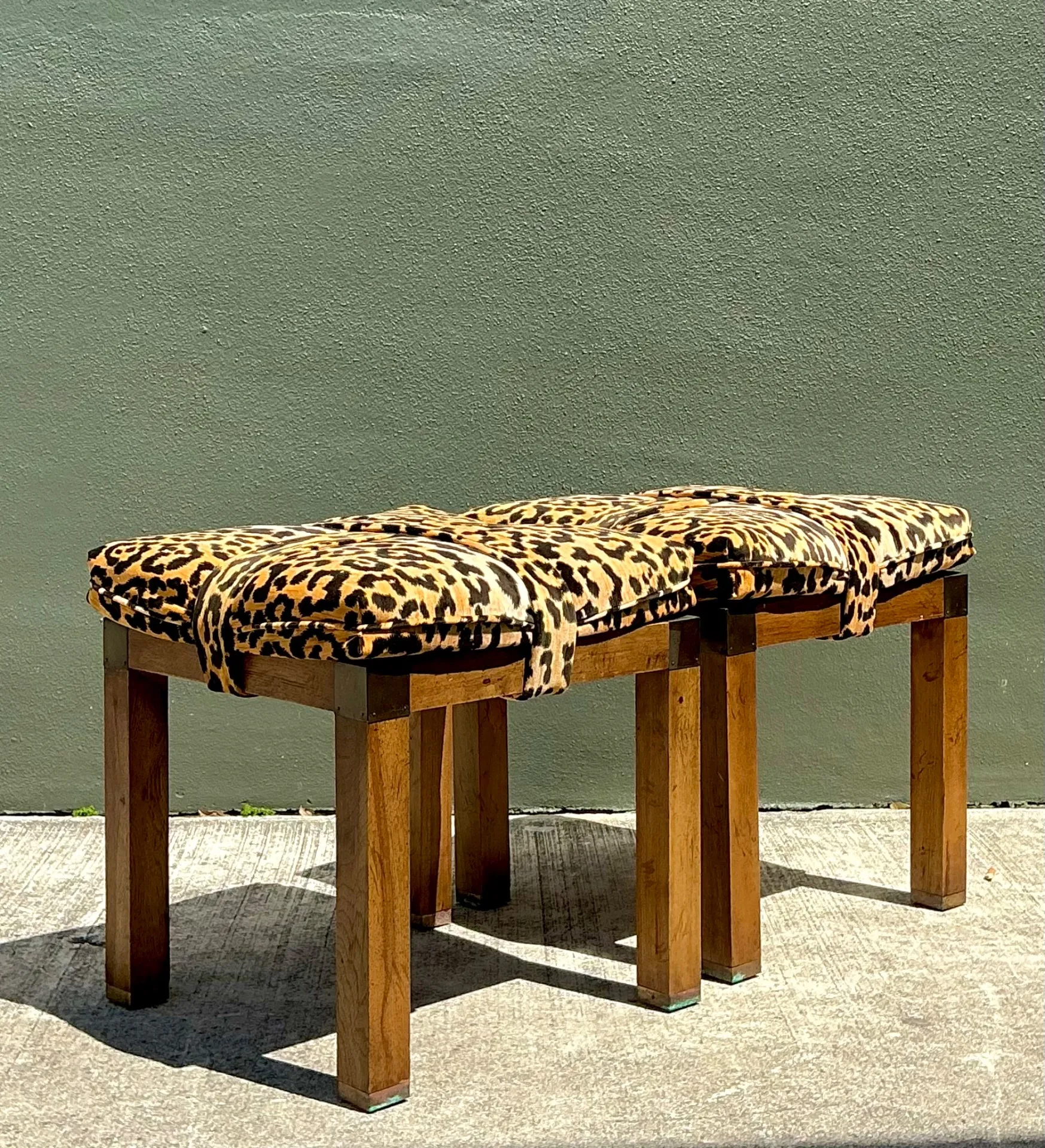 Vintage Leopard Strapped Campaign Stools - A Pair — additional photo 1