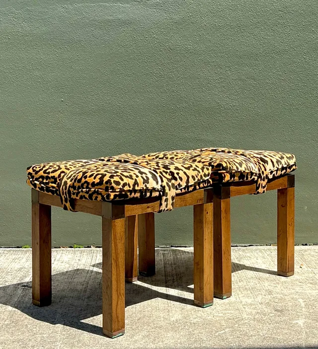 Vintage Leopard Strapped Campaign Stools - A Pair — additional photo 1