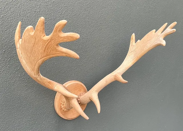 Vintage Carved Wood Antler Wall Mount — additional photo 5