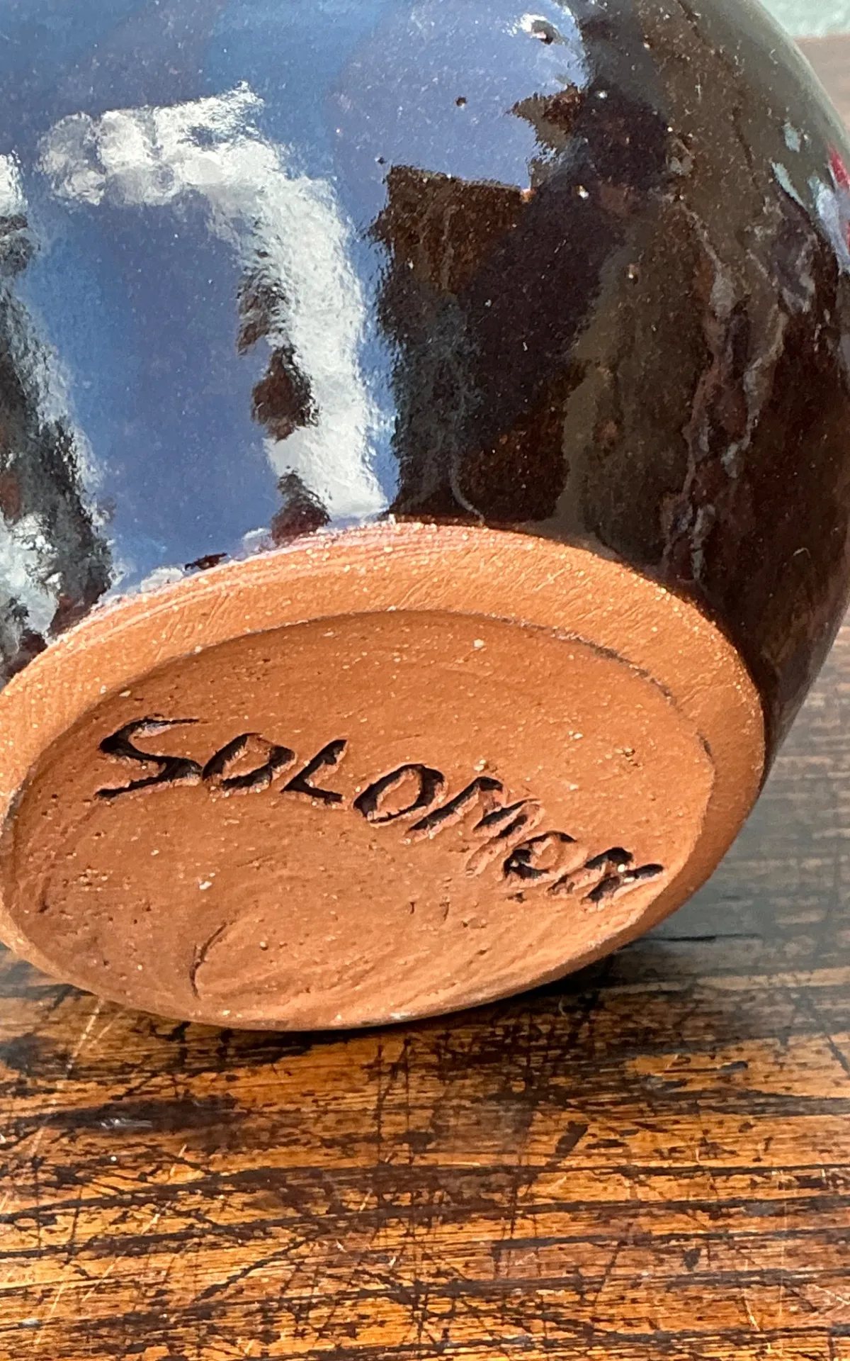 Solomon Signed Brown Ceramic Vase