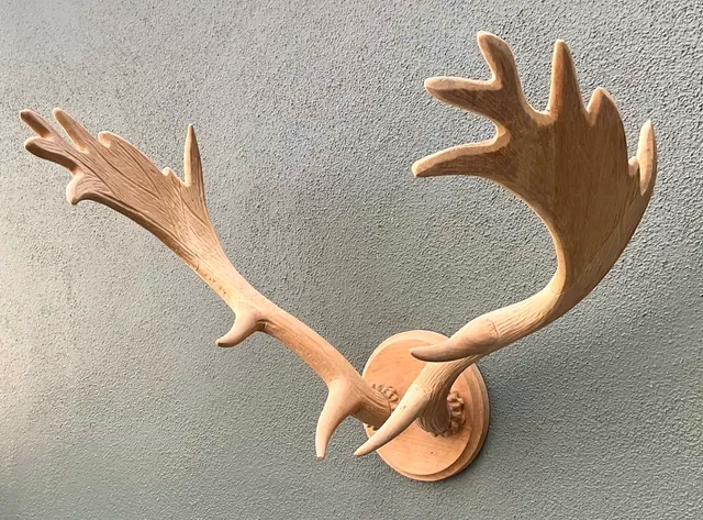 Vintage Carved Wood Antler Wall Mount — additional photo 3