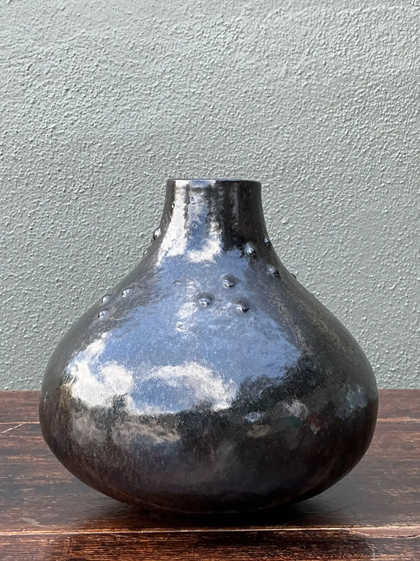 Vintage Black Textured Ceramic Vase — additional photo 4