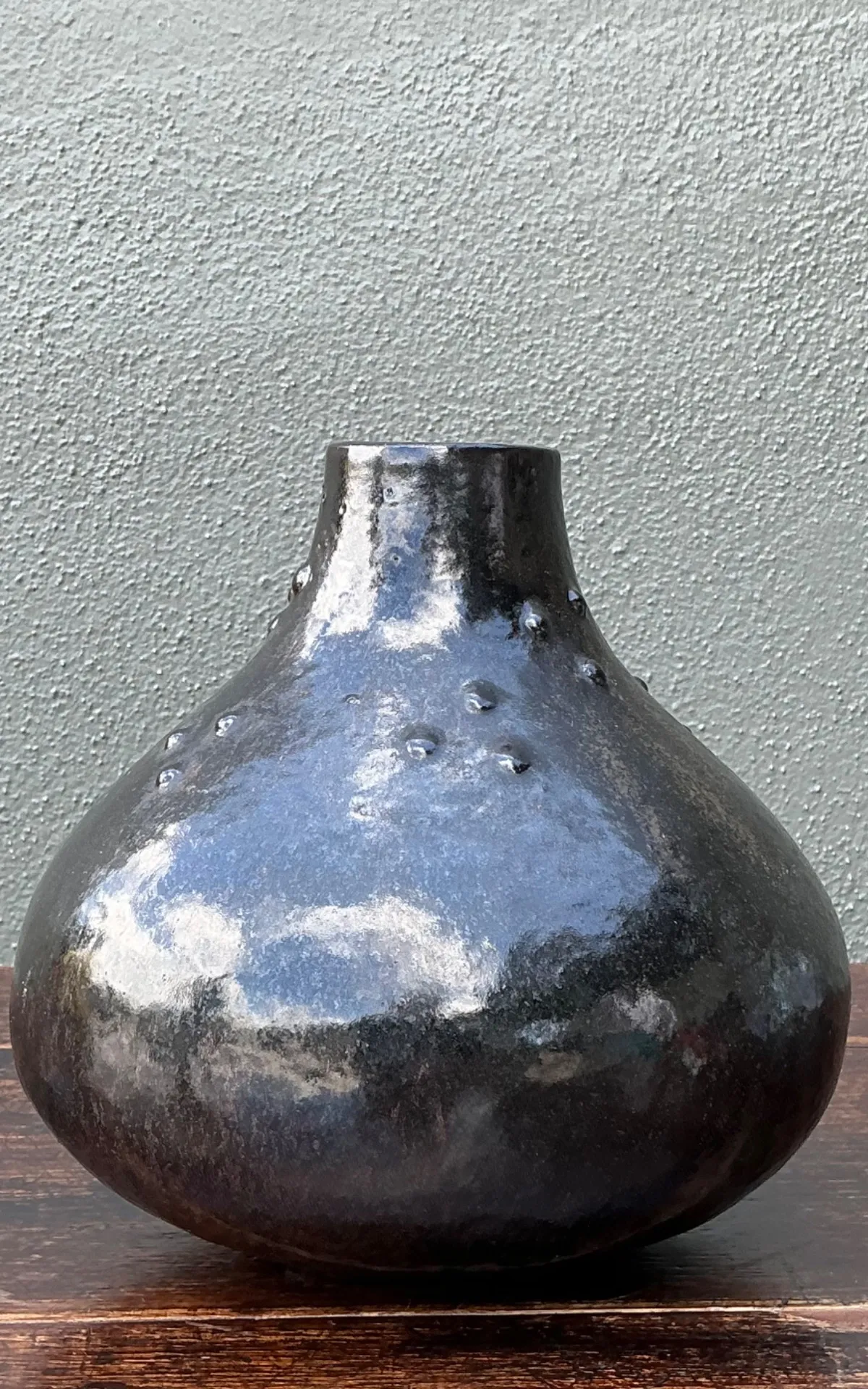 Vintage Black Textured Ceramic Vase — additional photo 4