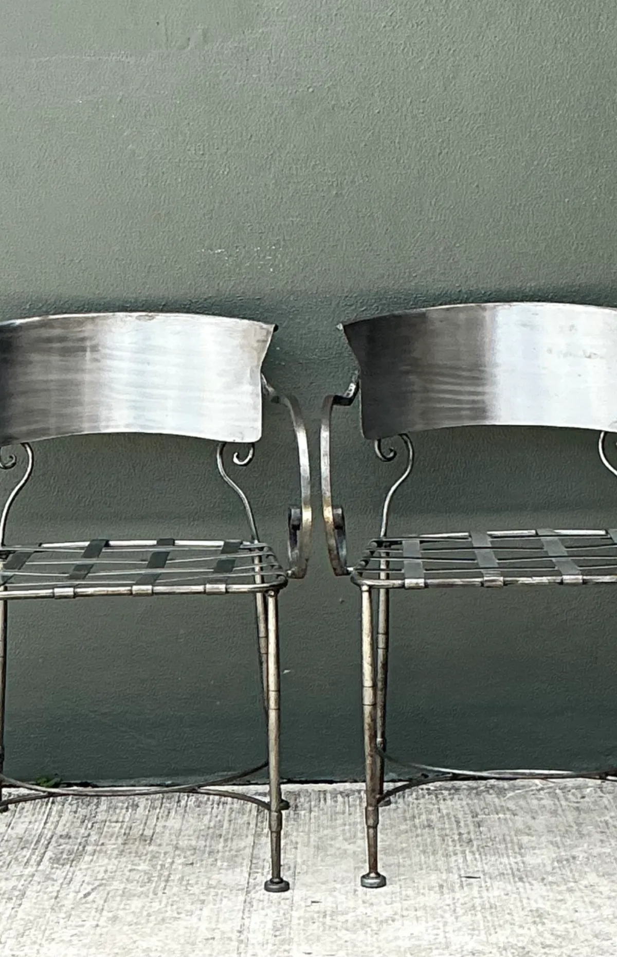 Vintage Metal Scroll Armchairs - Pair