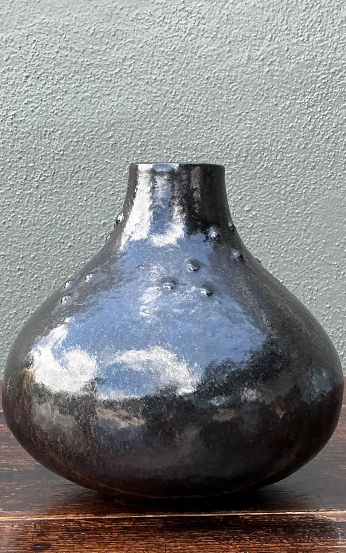 Vintage Black Textured Ceramic Vase — additional photo 3
