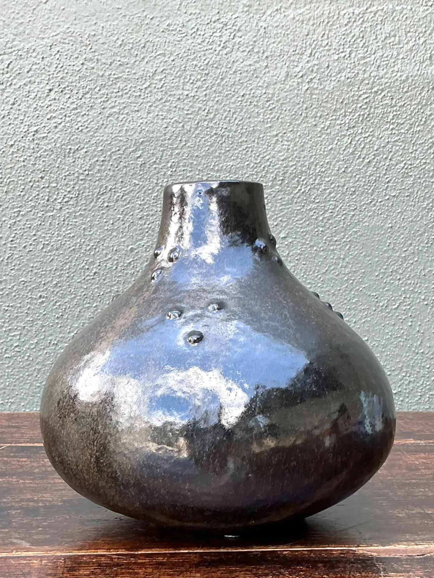 Vintage Black Textured Ceramic Vase — additional photo 5