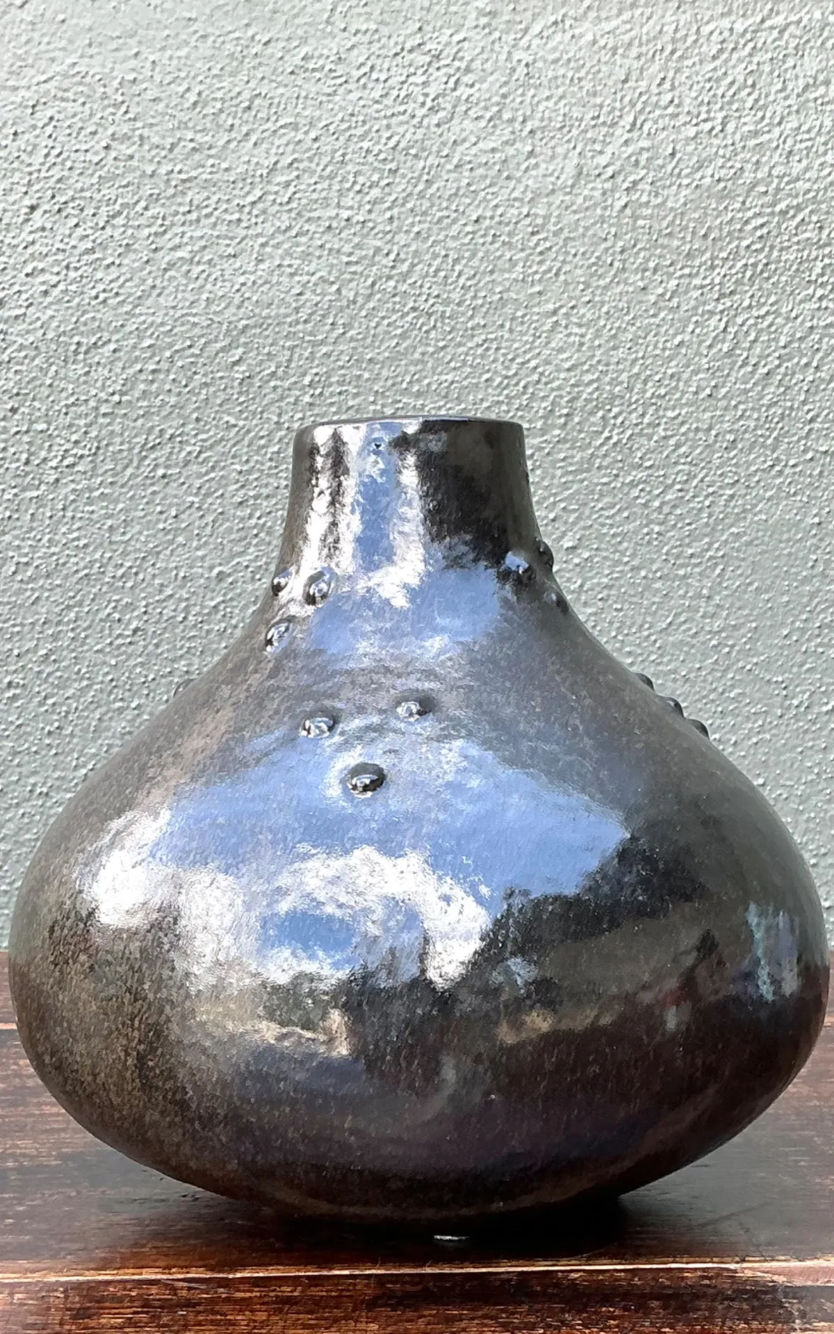 Vintage Black Textured Ceramic Vase — additional photo 5