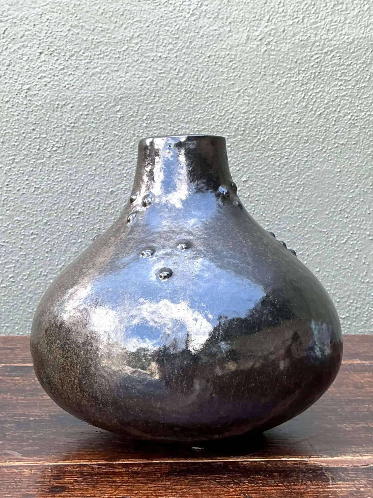 Vintage Black Textured Ceramic Vase — additional photo 6