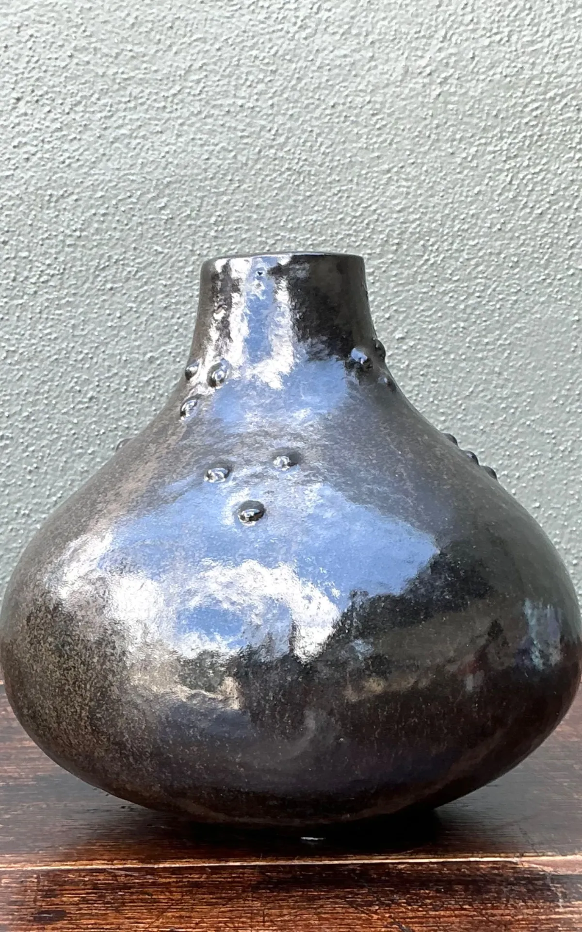 Vintage Black Textured Ceramic Vase — additional photo 6