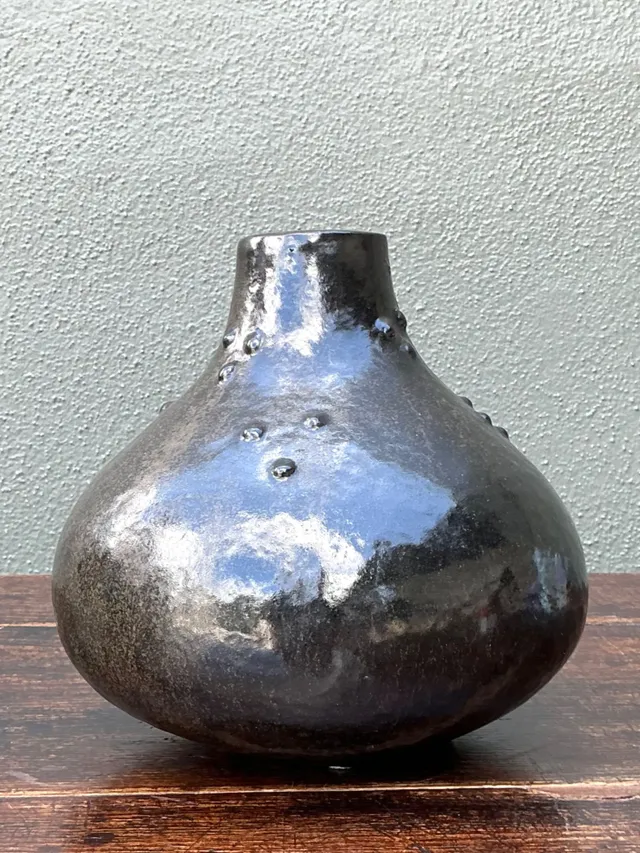 Vintage Black Textured Ceramic Vase — additional photo 6