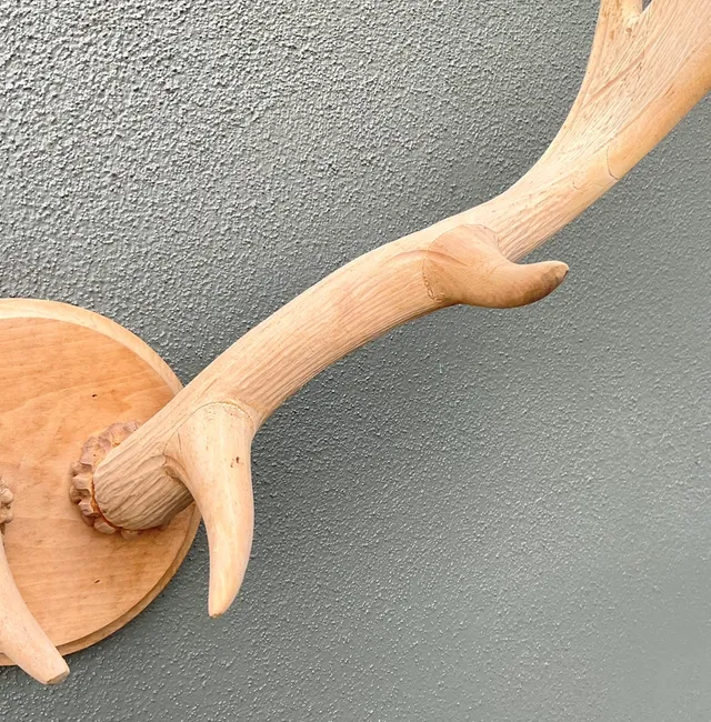 Vintage Carved Wood Antler Wall Mount — additional photo 2