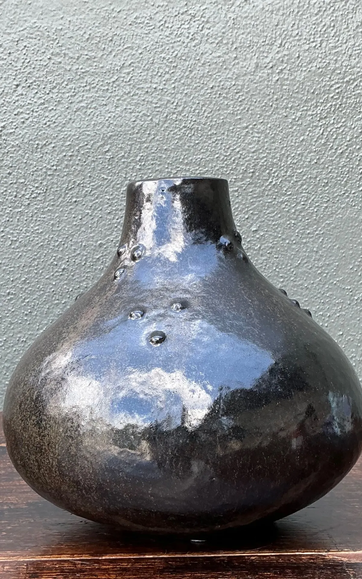 Vintage Black Textured Ceramic Vase — additional photo 7