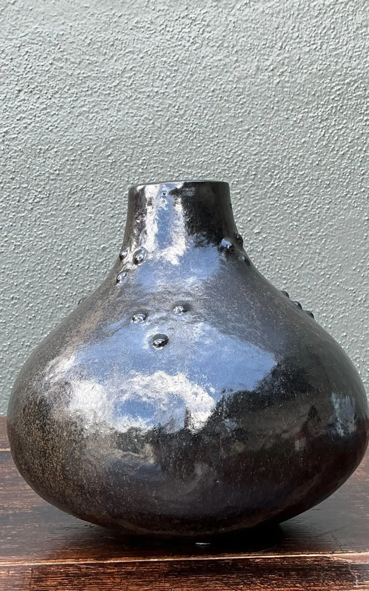Vintage Black Textured Ceramic Vase
