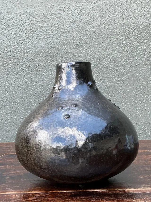 Vintage Black Textured Ceramic Vase — additional photo 1