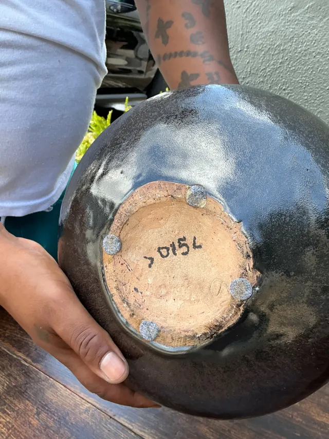 Vintage Black Textured Ceramic Vase — additional photo 2