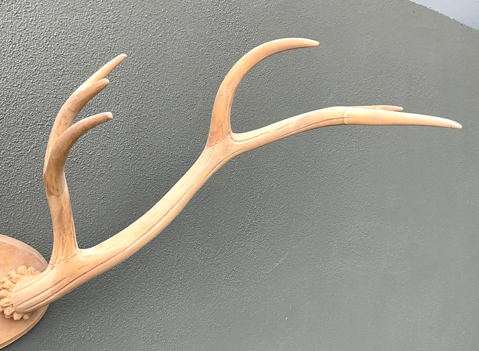 Vintage Carved Wood Antler Wall Mount — additional photo 4