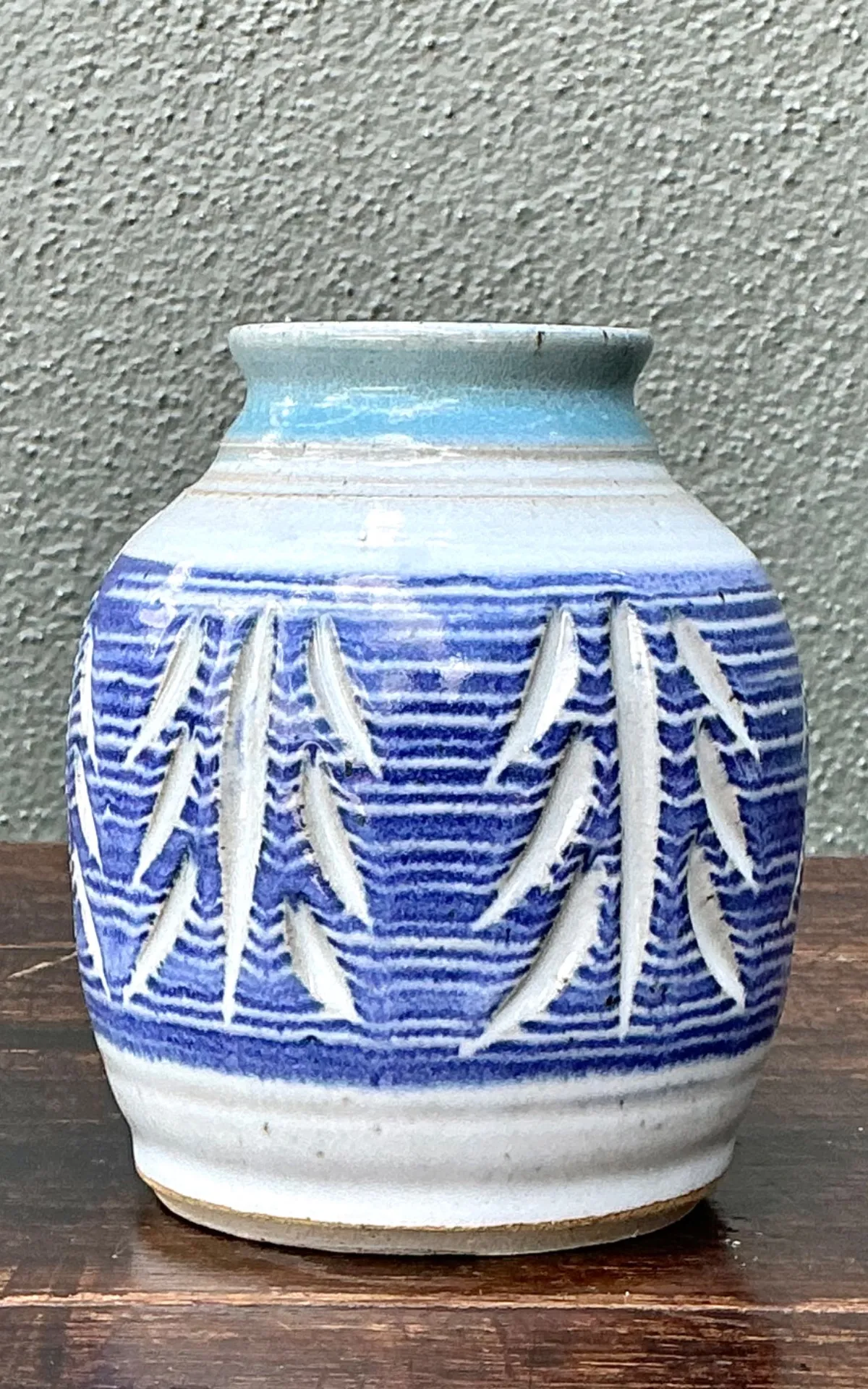Handcrafted Blue Ceramic Leaf Motif Vase — additional photo 5