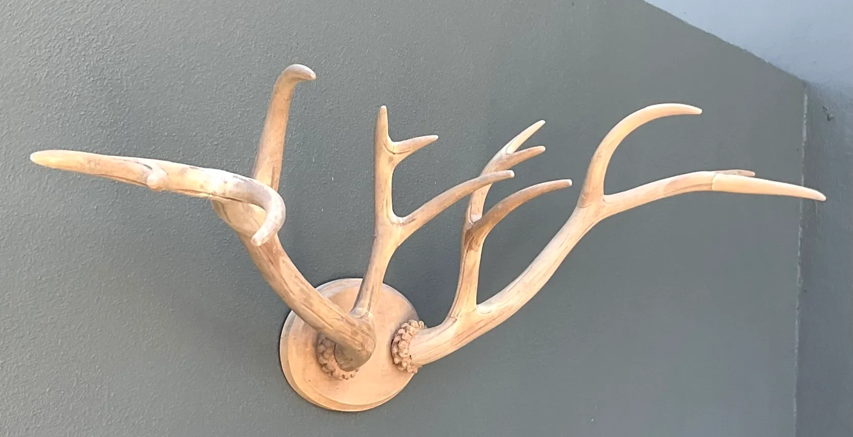 Vintage Carved Wood Antler Wall Mount — additional photo 6