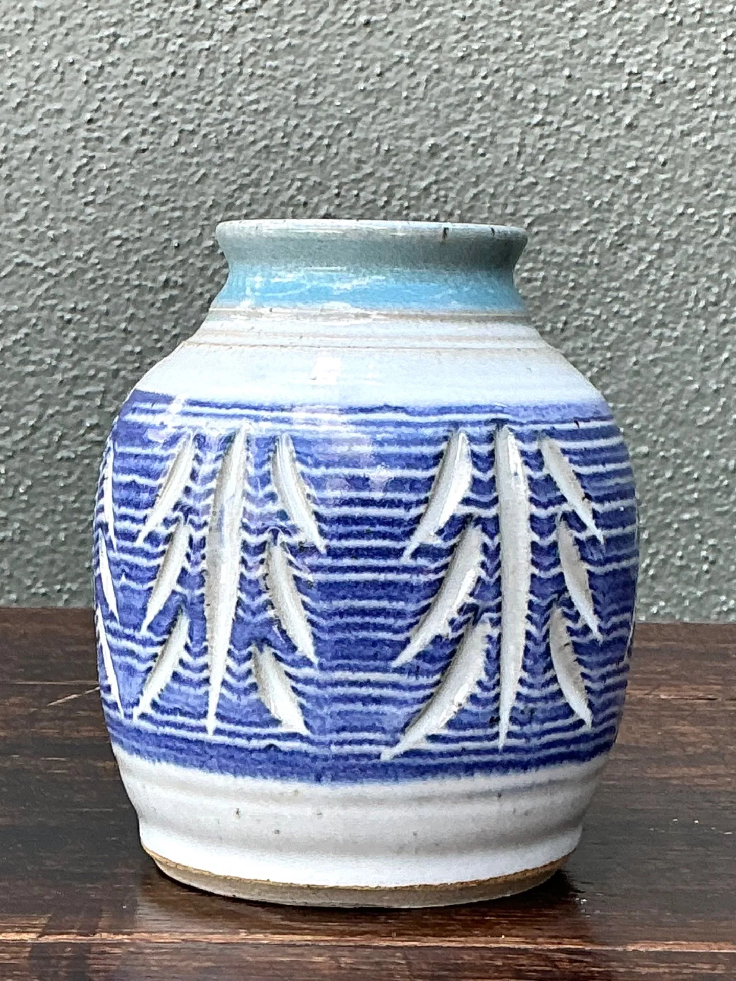 Handcrafted Blue Ceramic Leaf Motif Vase — additional photo 6