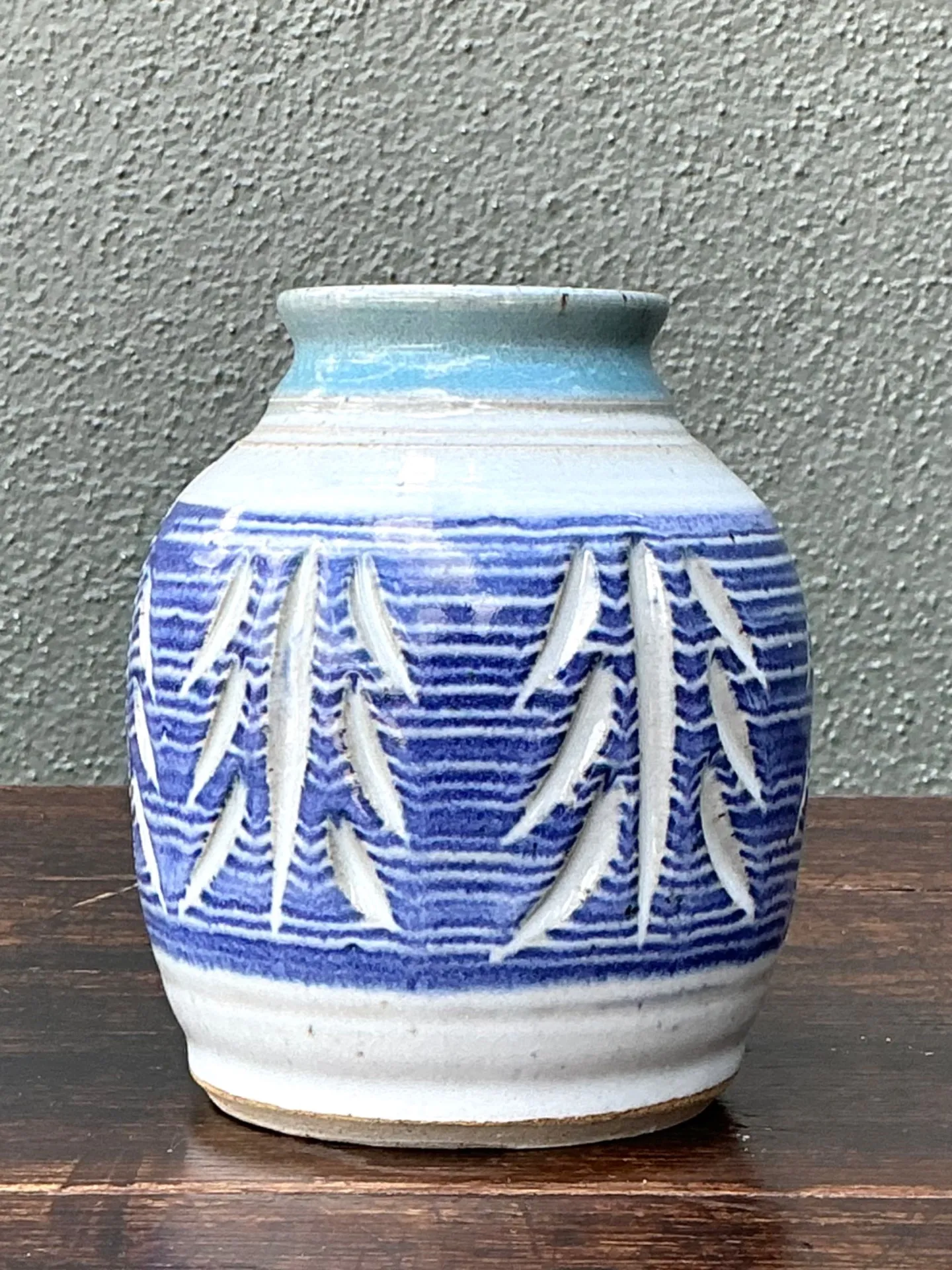 Handcrafted Blue Ceramic Leaf Motif Vase — additional photo 8