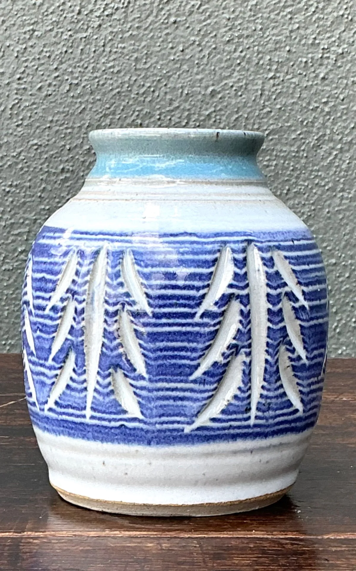 Handcrafted Blue Ceramic Leaf Motif Vase — additional photo 8