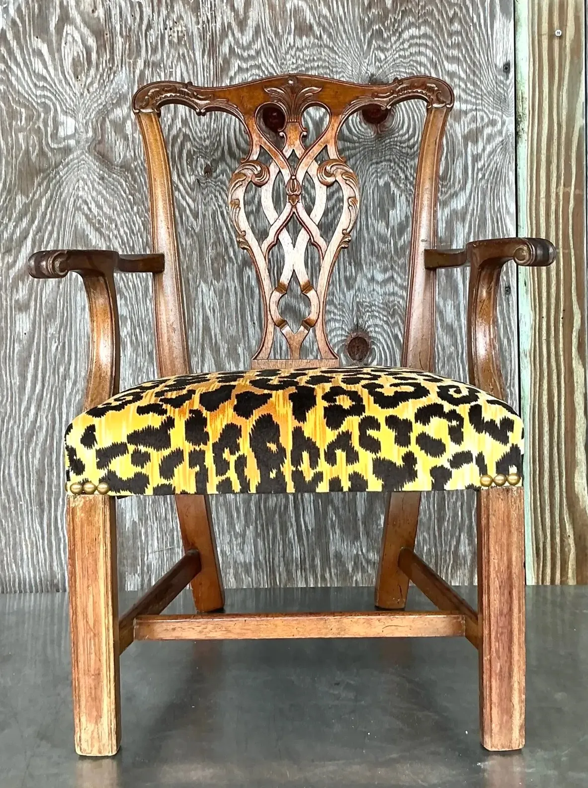 Vintage Boho Leopard Chippendale Petite Salon Chair — additional photo 4