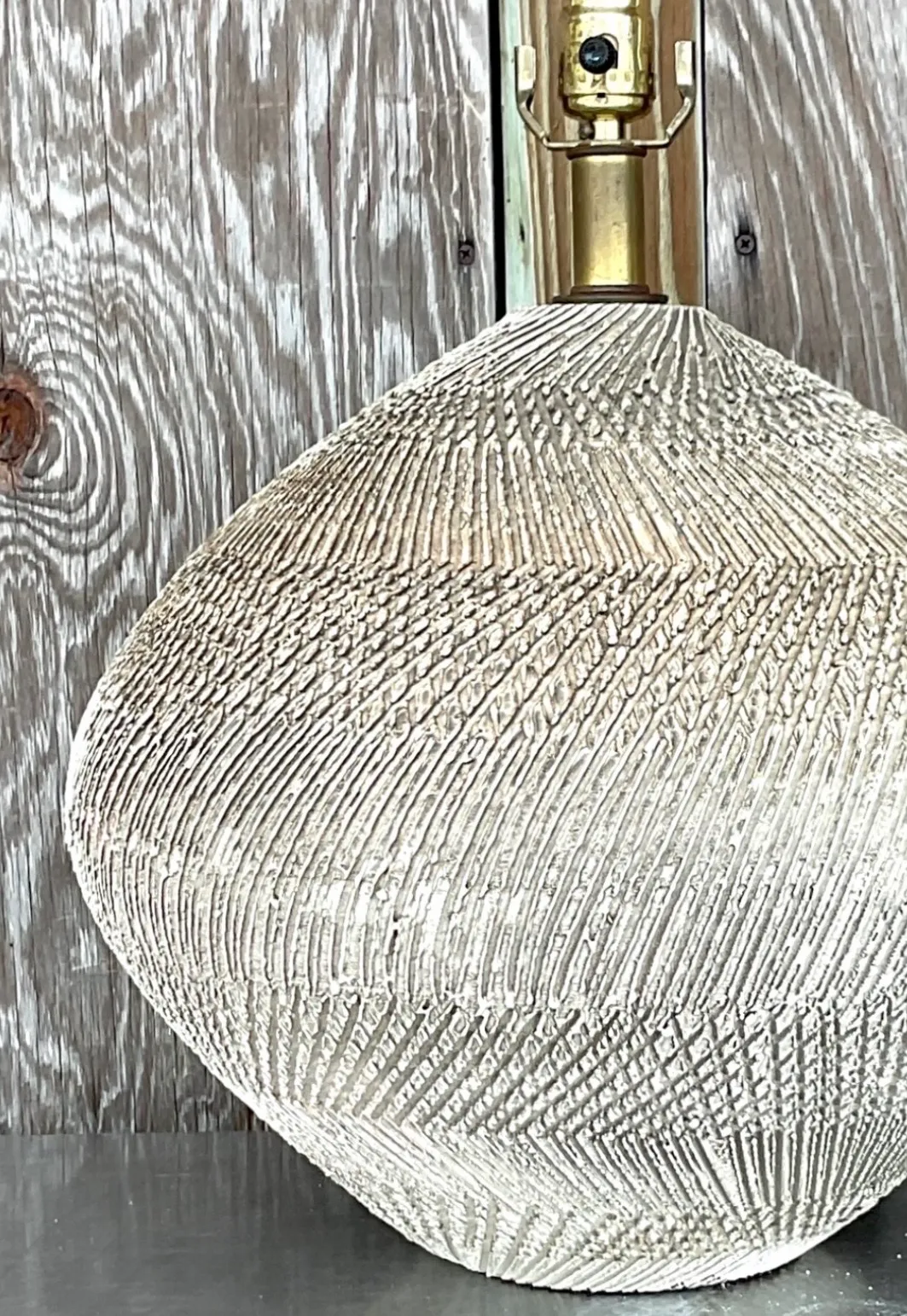 Vintage Scored Ceramic Table Lamp — additional photo 2