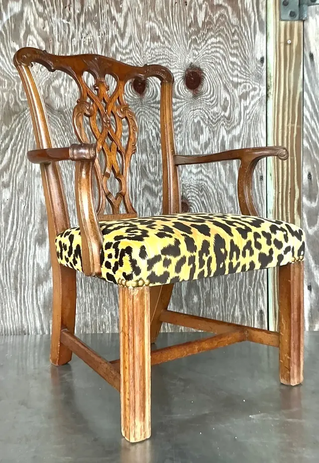 Vintage Boho Leopard Chippendale Petite Salon Chair — additional photo 2