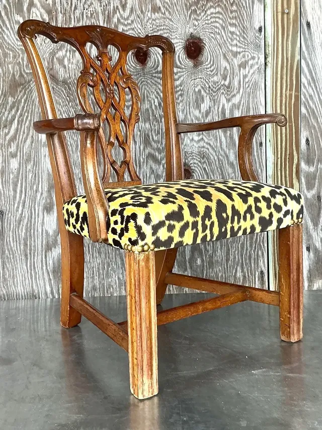 Vintage Boho Leopard Chippendale Petite Salon Chair — additional photo 7
