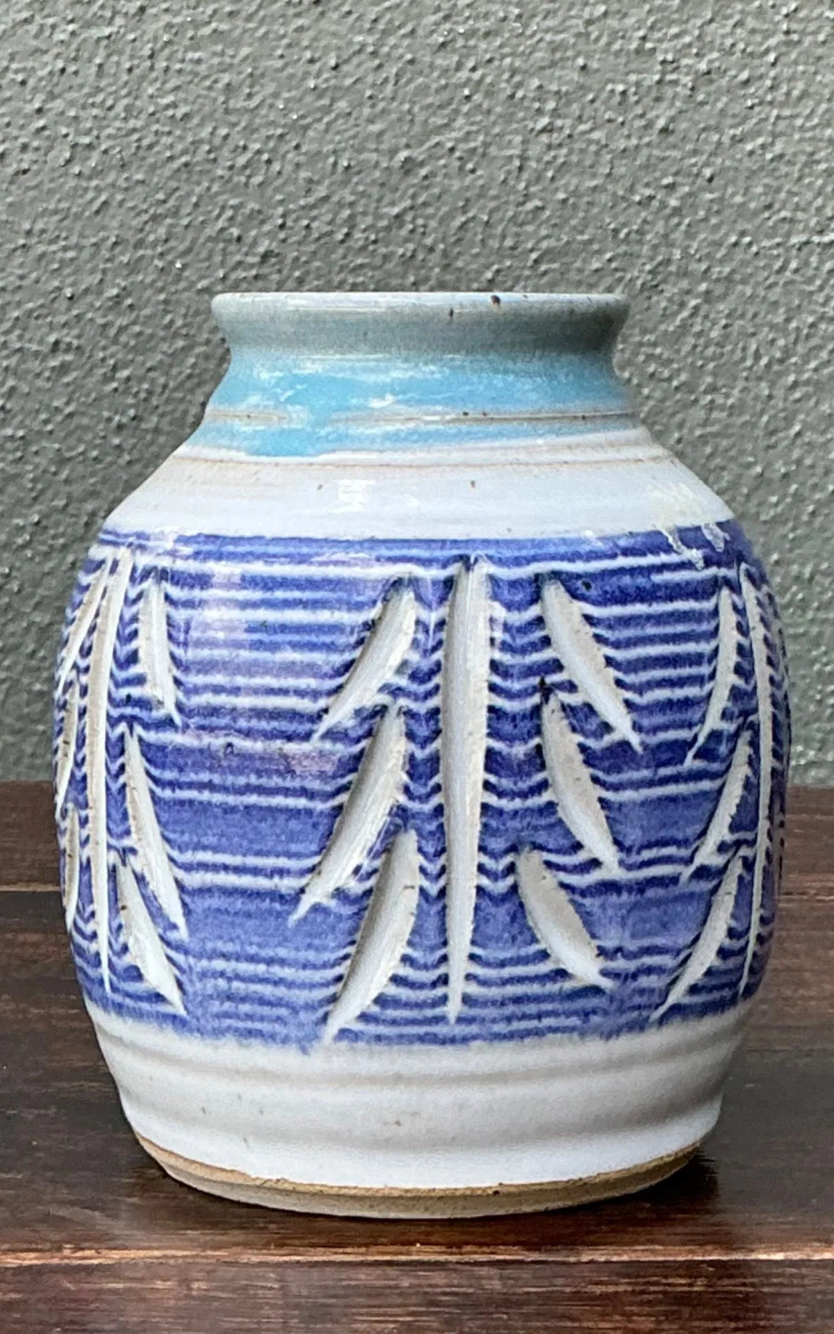 Handcrafted Blue Ceramic Leaf Motif Vase — additional photo 4