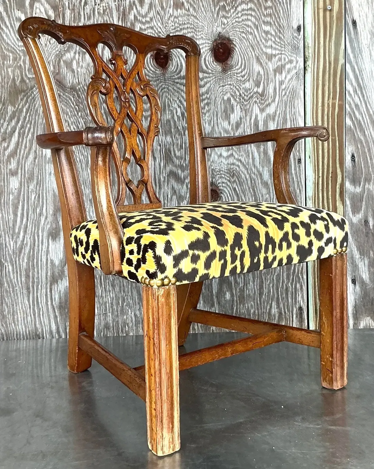 Vintage Boho Leopard Chippendale Petite Salon Chair — additional photo 6