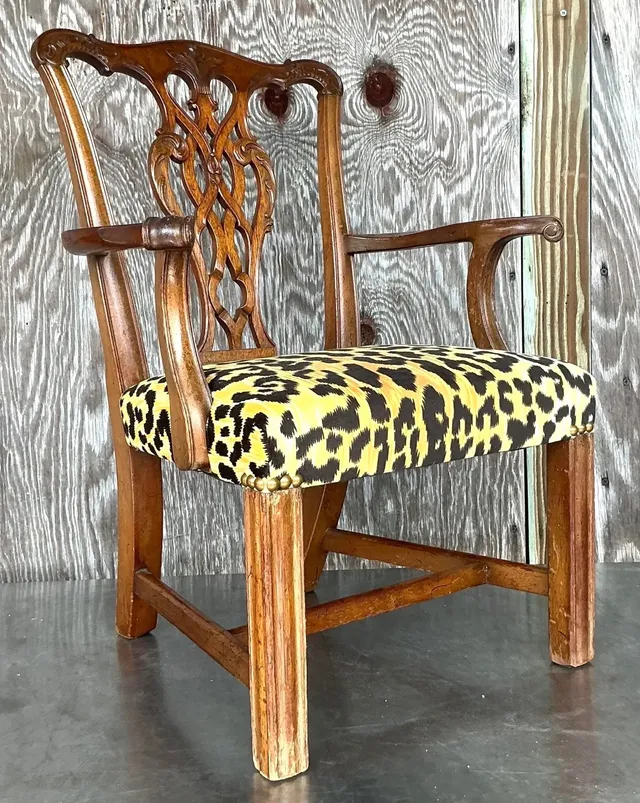 Vintage Boho Leopard Chippendale Petite Salon Chair — additional photo 6