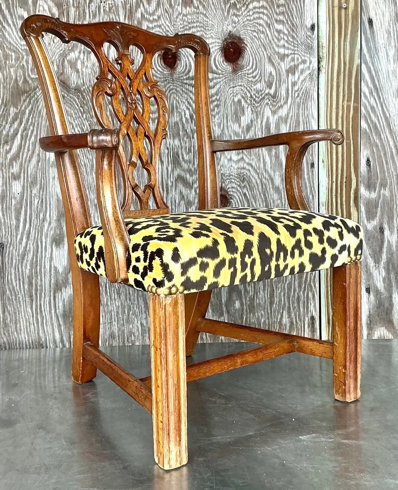 Vintage Boho Leopard Chippendale Petite Salon Chair — additional photo 3