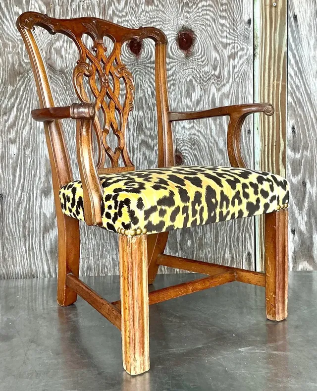 Vintage Boho Leopard Chippendale Petite Salon Chair — additional photo 3