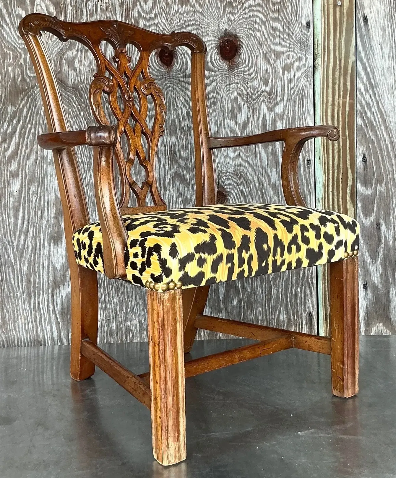 Vintage Boho Leopard Chippendale Petite Salon Chair — additional photo 5