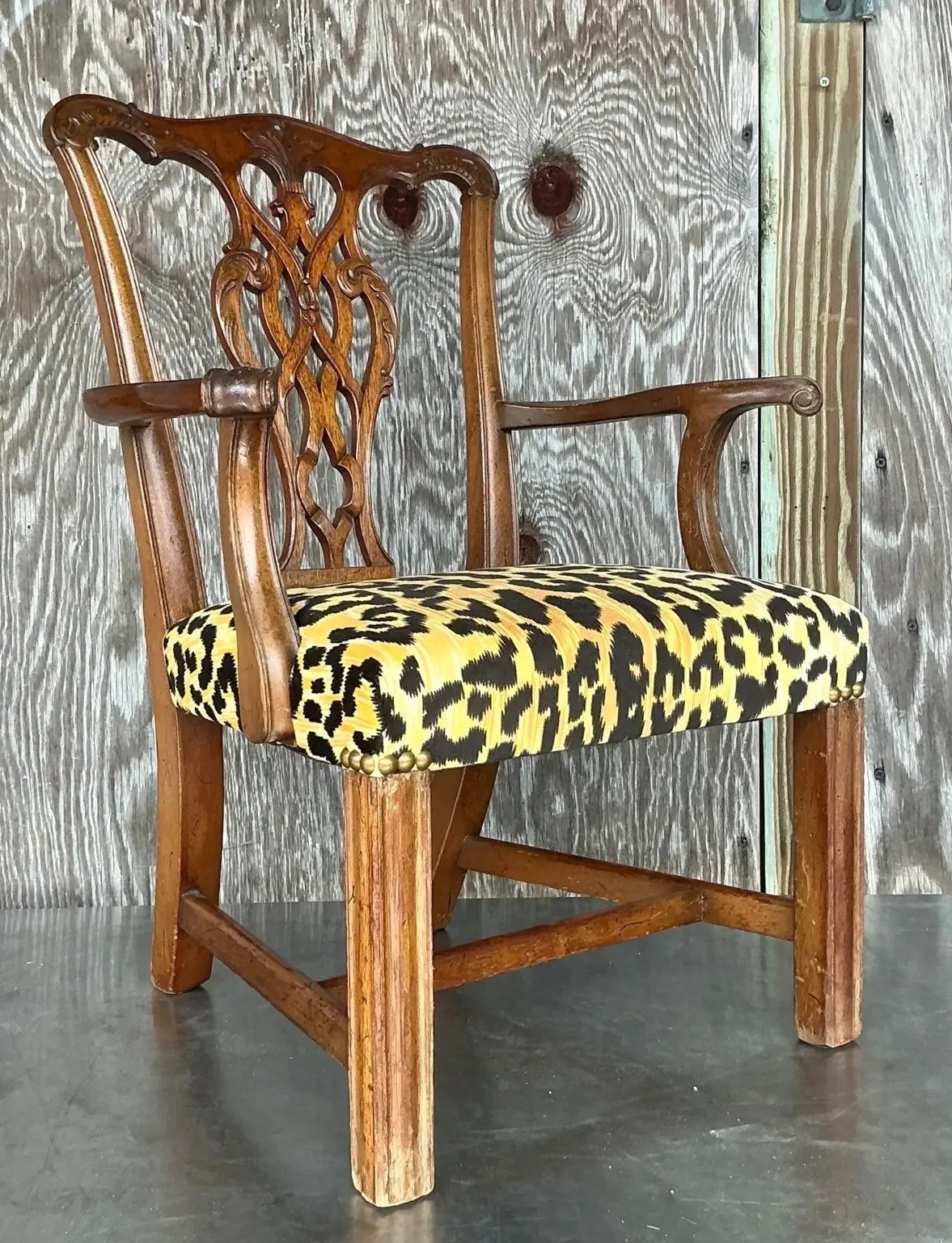Vintage Boho Leopard Chippendale Petite Salon Chair — additional photo 7