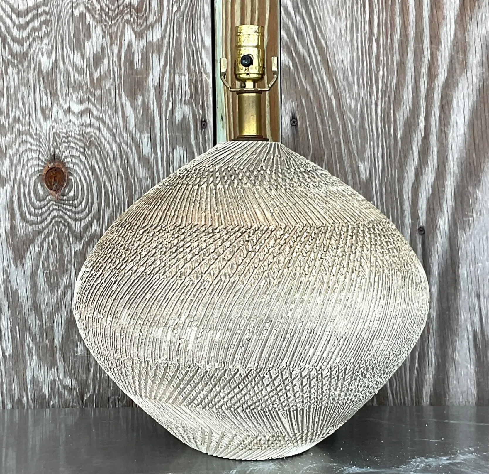 Vintage Scored Ceramic Table Lamp — additional photo 3