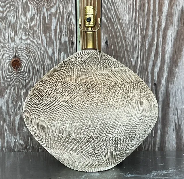 Vintage Scored Ceramic Table Lamp — additional photo 1