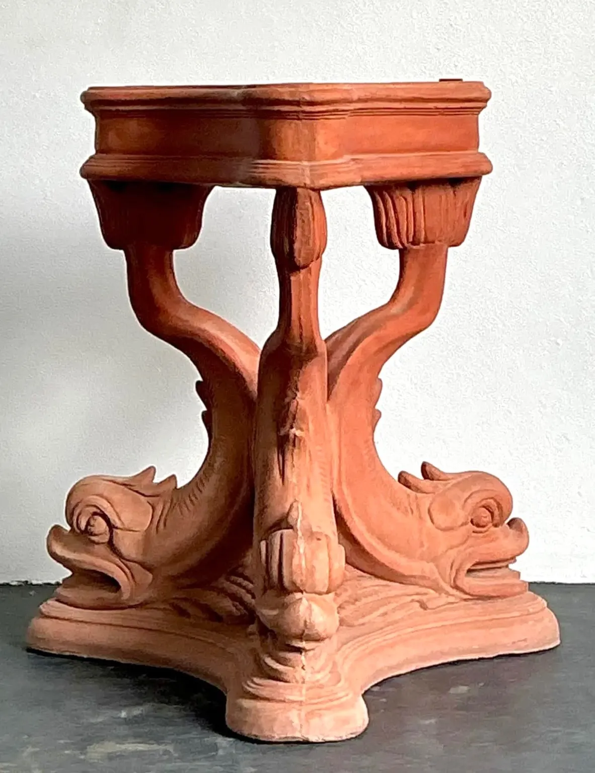 Vintage Cast Concrete Koi Table Pedestal - Interior view