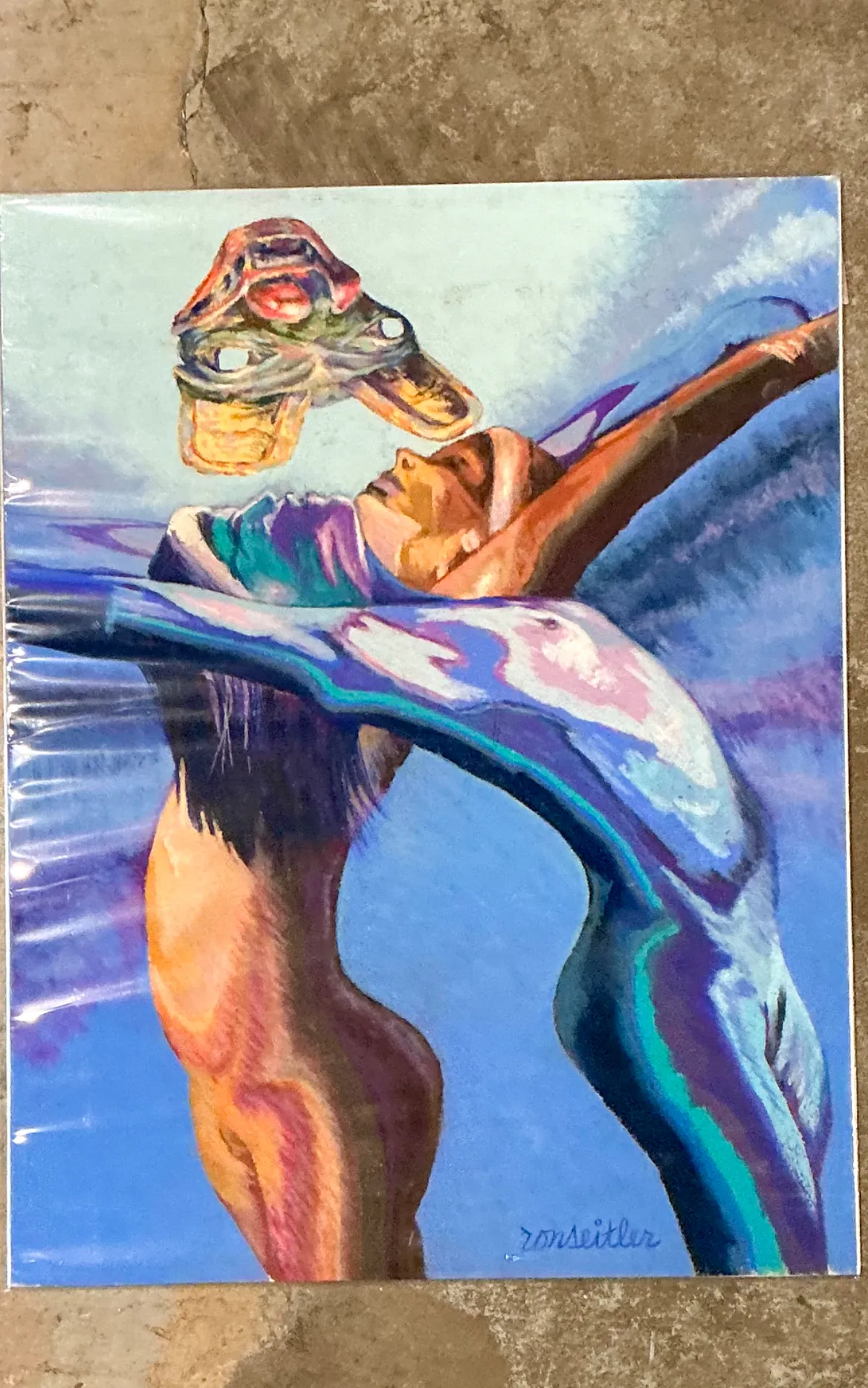 Vintage Ron Seitler  Figurative Oil Crayon Drawing — additional photo 4